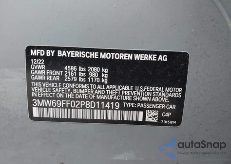 2023 BMW 330I from USA, damaged, VIN 3MW69FF02P8D11419